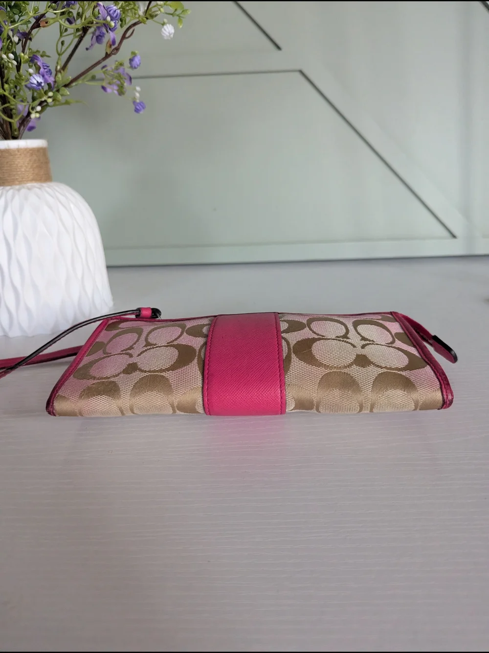 Coach Pink Signature Canvas Wristlet